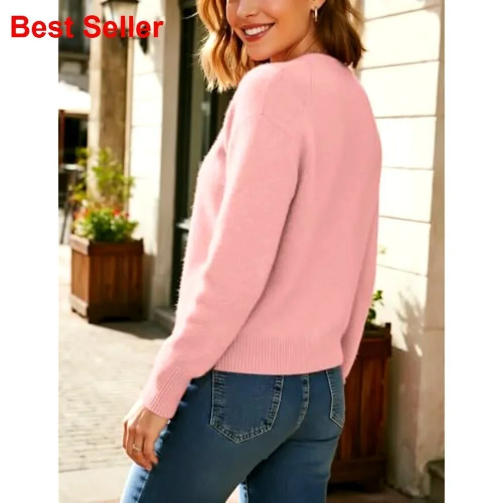 Soft Stretchy Knit Cropped Cardigan Sweater Long Sleeve Button Up